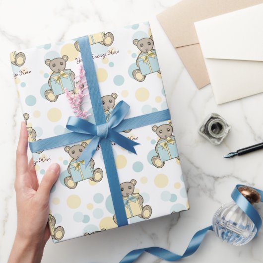 Pastelblauw en geel knuffelbeer cadeaupapier (Geschenken)