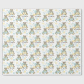 Pastelblauw en geel knuffelbeer cadeaupapier (Vlak)