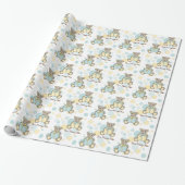 Pastelblauw en geel knuffelbeer cadeaupapier (Uitgerold)