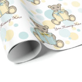 Pastelblauw en geel knuffelbeer cadeaupapier (Rol Hoek)