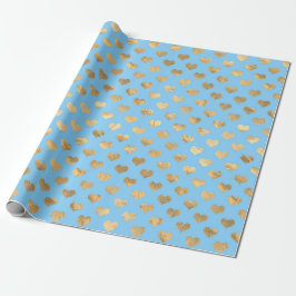 Pastelblauw en gouden liefdeshartjes cadeaupapier