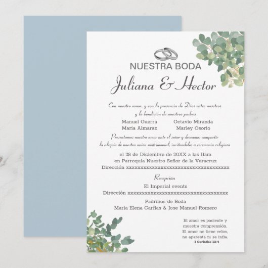 Pastelblauw en Groenery Huwelijk  Kaart (Voorkant / Achterkant)