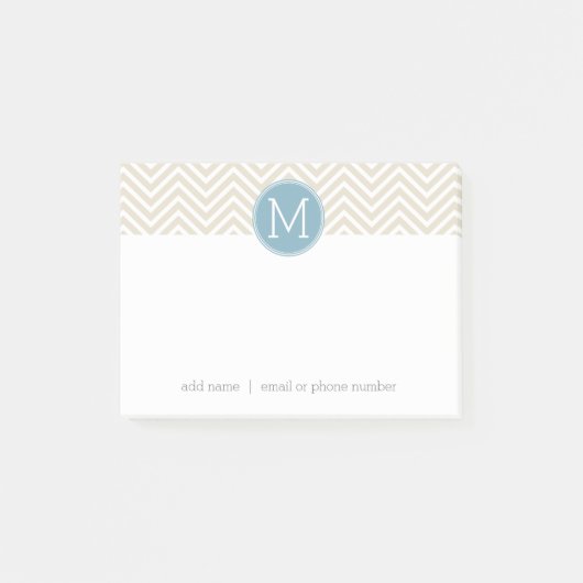 Pastelblauw en linnen chevrons aangepaste monogram post-it® notes (Voorkant)
