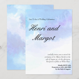 Pastelblauw en paarse waterverf golvende scriptsti kaart