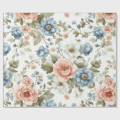 pastelblauw en perzik bloemenpatroon cadeaupapier (Vlak)