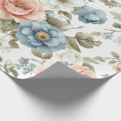 pastelblauw en perzik bloemenpatroon cadeaupapier (Hoek)