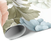 pastelblauw en perzik bloemenpatroon cadeaupapier (Rol Hoek)