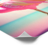 Pastelblauw en roze flamingo kunstwerk poster (Hoek)