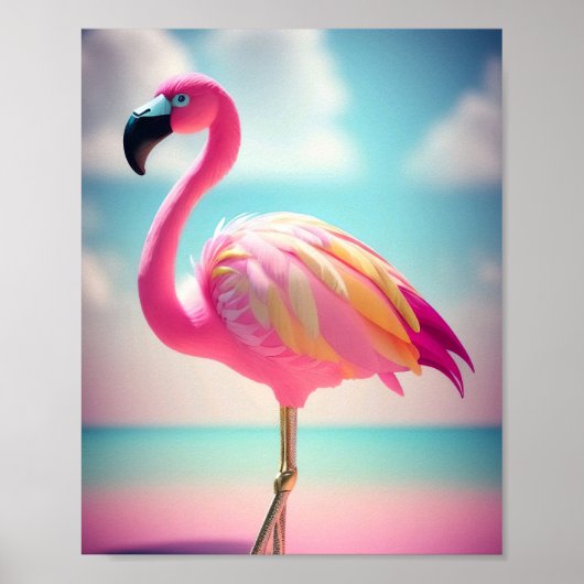Pastelblauw en roze flamingo kunstwerk poster (Voorkant)