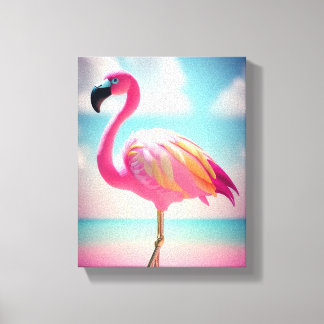 Pastelblauw en roze flamingo poster canvas afdruk