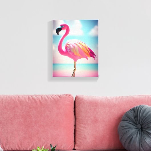 Pastelblauw en roze flamingo poster canvas afdruk (Insitu (Woonkamer))