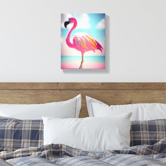 Pastelblauw en roze flamingo poster canvas afdruk (Insitu (Slaapkamer))