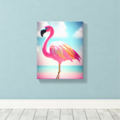 Pastelblauw en roze flamingo poster canvas afdruk (Insitu (Houten vloer))