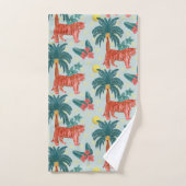 Pastelblauw en roze tropisch palmtijgerpatroon bad handdoek (Handdoek)