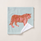 Pastelblauw en roze tropisch palmtijgerpatroon bad handdoek (Wasdoekje)