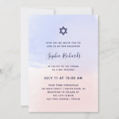 Pastelblauw en roze waterverf | Bat Mitzvah Kaart (Voorkant)