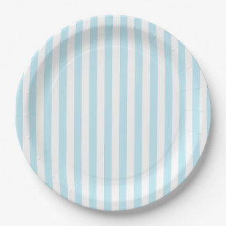 Pastelblauw en wit gestreepte papieren bord