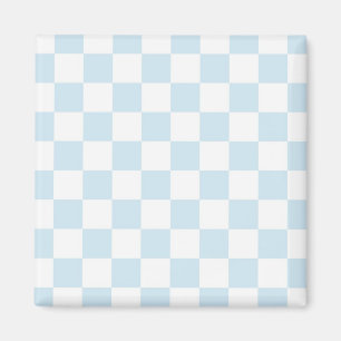 Pastelblauw en wit schaakbordpatroon magneet