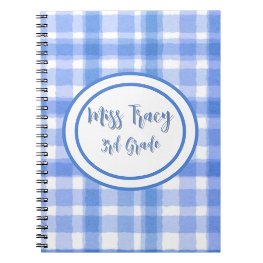 Pastelblauw geruit op maat gemaakt notitieboek (Voorkant)