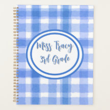 Pastelblauw geruit op maat gemaakte planner