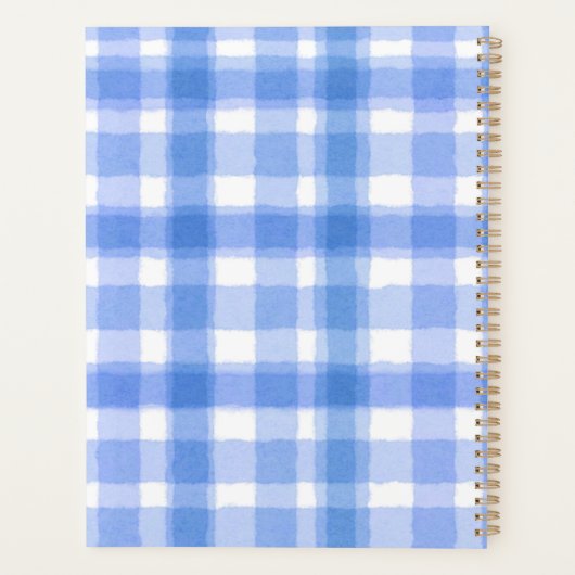 Pastelblauw geruit op maat gemaakte planner (Achterkant)