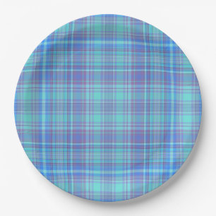 Pastelblauw geruit papieren bordje
