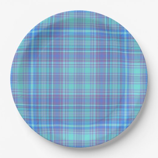 Pastelblauw geruit papieren bordje (Voorkant)