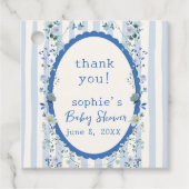 Pastelblauw gestreept tuin Baby shower Bedankjes Labels (Voorkant)