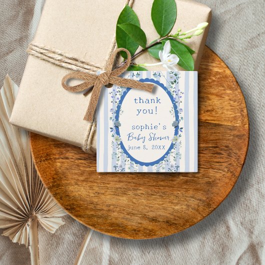 Pastelblauw gestreept tuin Baby shower Bedankjes Labels
