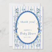 Pastelblauw gestreept tuin Baby shower Bedankkaart (Voorkant)