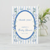 Pastelblauw gestreept tuin Baby shower Bedankkaart (Staand voorkant)