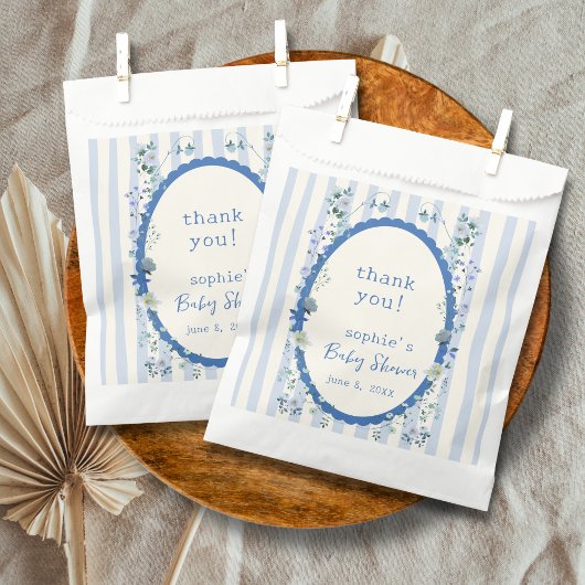 Pastelblauw  gestreept tuin Baby shower Bedankzakje