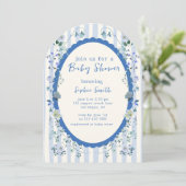 Pastelblauw  gestreept tuin Baby shower Kaart (Staand voorkant)