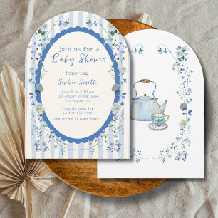 Pastelblauw gestreept tuin Baby shower Kaart