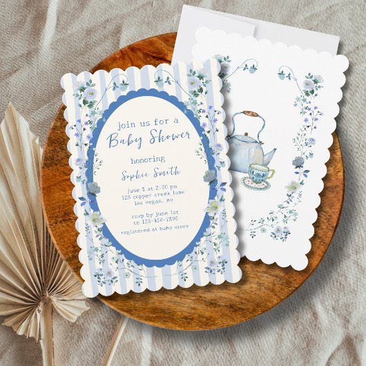 Pastelblauw  gestreept tuin Baby shower Kaart