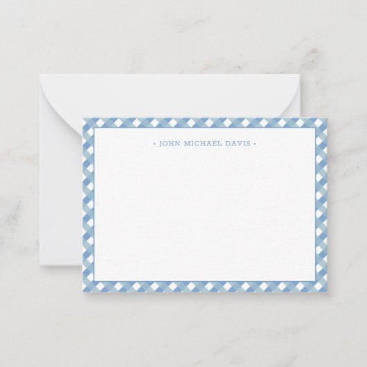 Pastelblauw Gingham Kinderen Notitiekaartje (Voorkant)
