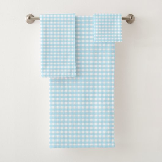 Pastelblauw Gingham Patroon Bad Handdoek (Insitu)
