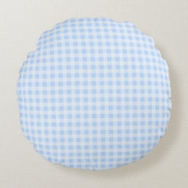 Pastelblauw Gingham Rond Kussen