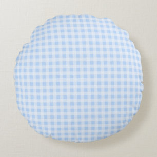Pastelblauw Gingham Rond Kussen