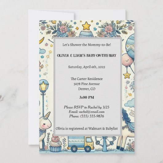 Pastelblauw grillig Baby shower Kaart (Voorkant)