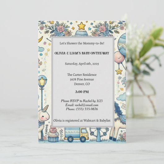 Pastelblauw grillig Baby shower Kaart (Staand voorkant)