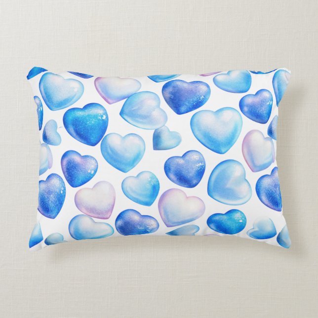 Pastelblauw Hartpatroon Worpkussen Accent Kussen (Voorkant)
