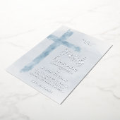 pastelblauw Heilig Kruis Eerste Communie Folie Uitnodiging (Gedraaid)