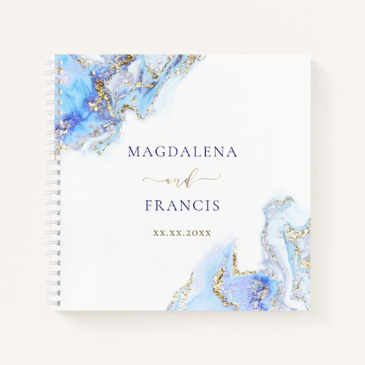 pastelblauw marmer van de bruinktbruiloft Guest Bo Notitieboek (Voorkant)