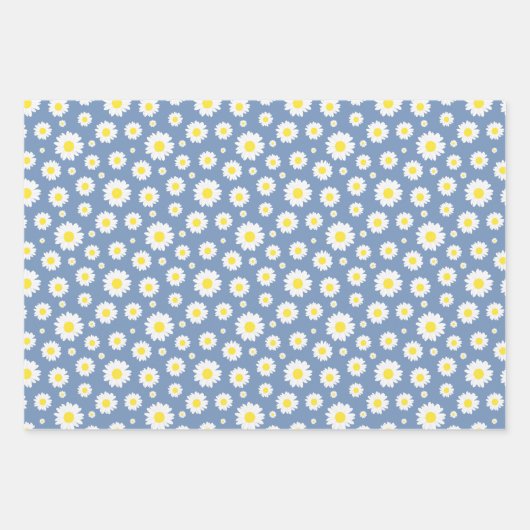 Pastelblauw met geel, wit dagdroog patroon inpakpapier vel (Voorkant 3)