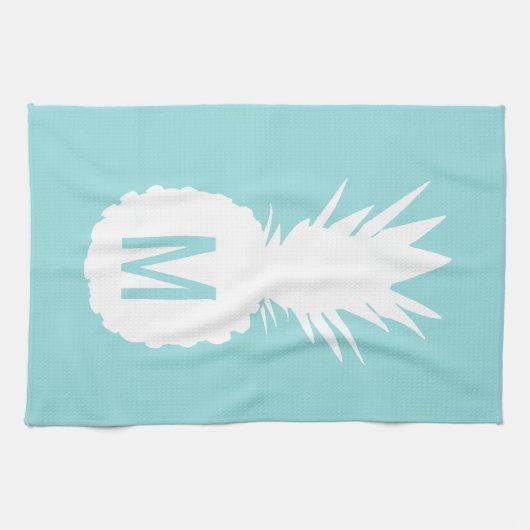 pastelblauw monogram ananas theedoek (Horizontaal)