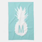 pastelblauw monogram ananas theedoek (Verticaal)
