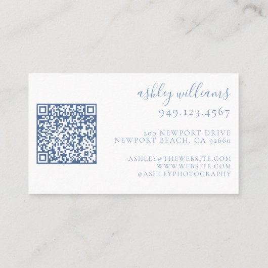 Pastelblauw Monogram Bloemkam QR-code Visitekaartje (Achterkant)