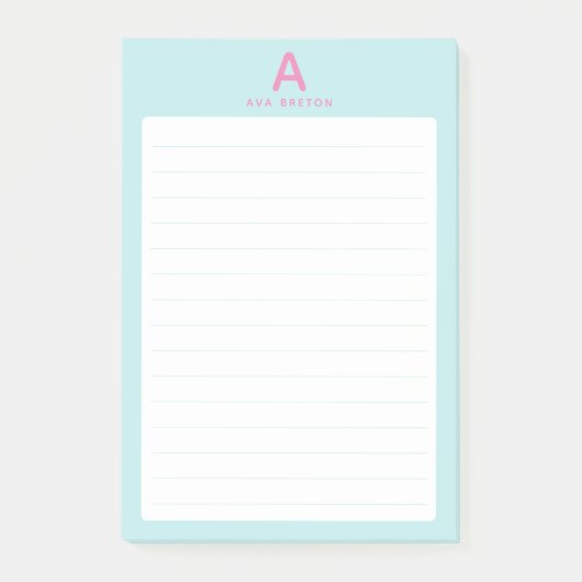 Pastelblauw monogram gevoerd post-it® notes (Voorkant)