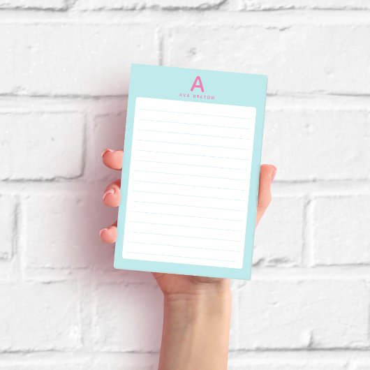 Pastelblauw monogram gevoerd post-it® notes